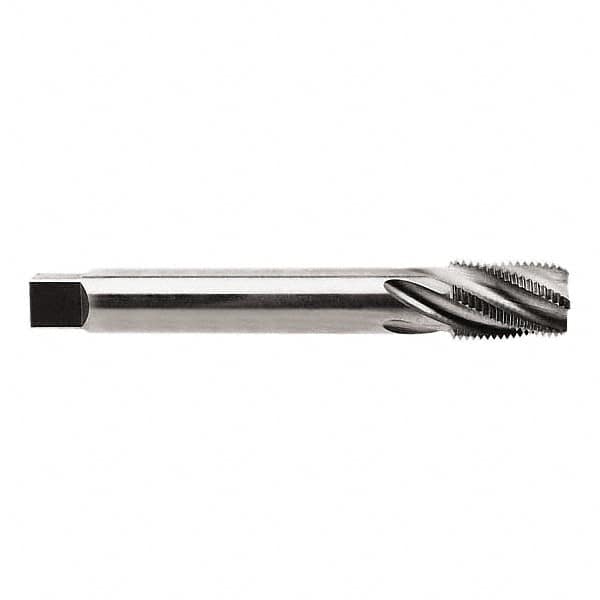 Regal Cutting Tools - 1/2-14 NPTF, 5 Flutes, Taper Chamfer, Bright Finish, High Speed Steel, Spiral Flute Pipe Tap - Right Hand Flute, 11/16" Shank Diam, 1-3/16" Thread Length, 5/8" Square Size, - Exact Industrial Supply