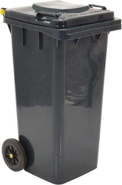 Vestil - 32 Gal Gray Square Trash Can - Polyethylene, None Graphic, 38" High x 21-13/16" Long x 18-3/4" Wide, Lid Included - Makers Industrial Supply