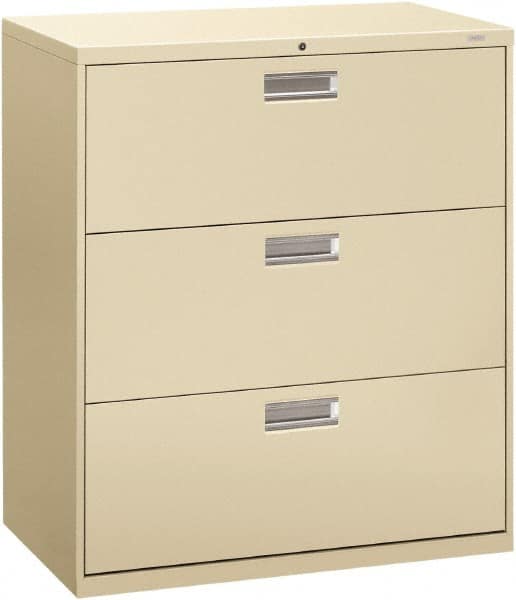 Hon - 36" Wide x 40.88" High x 19-1/4" Deep, 3 Drawer Lateral File - Steel, Putty - Makers Industrial Supply