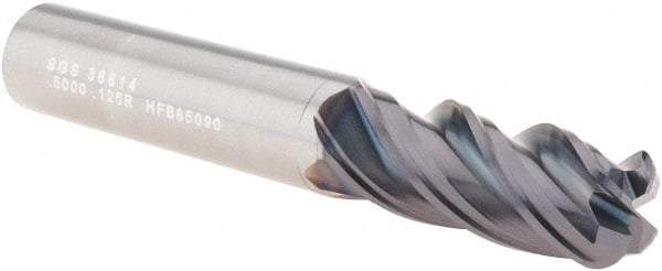 SGS - 1/2", 4 Flute, Single End, Solid Carbide, 1/8" Corner Radius End Mill - 3-1/4" OAL, Right Hand Flute, 1-1/4" LOC, Right Hand Cut - Makers Industrial Supply