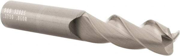 SGS - 3/8", 3 Flute, Single End, Solid Carbide, 0.06" Corner Radius End Mill - 2-1/2" OAL, 38° Helix, Right Hand Flute, 1" LOC, Right Hand Cut - Makers Industrial Supply