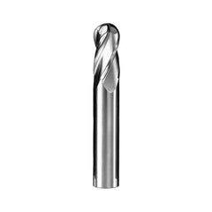 Ball End Mill: 0.5″ Dia, 1″ LOC, 4 Flute, Solid Carbide 3″ OAL, 1/2″ Shank Dia, 30 ° Helix, Diamond Coated, Single End, Series 1B