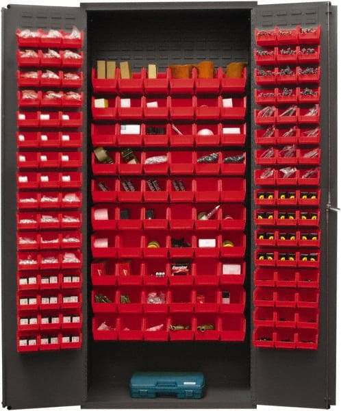 Durham - 156 Bin Storage Cabinet - Steel, 36" Wide x 18" Deep x 84" High, Red - Makers Industrial Supply