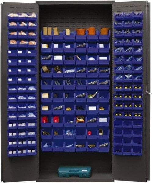 Durham - 156 Bin Storage Cabinet - Steel, 36" Wide x 18" Deep x 84" High, Blue - Makers Industrial Supply