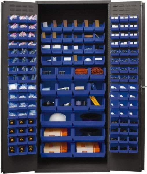 Durham - 138 Bin Storage Cabinet - Steel, 36" Wide x 24" Deep x 84" High, Blue - Makers Industrial Supply