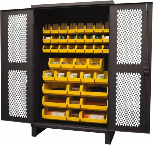 Durham - 42 Bin Storage Cabinet - Steel, 48" Wide x 24" Deep x 78" High, Yellow - Makers Industrial Supply