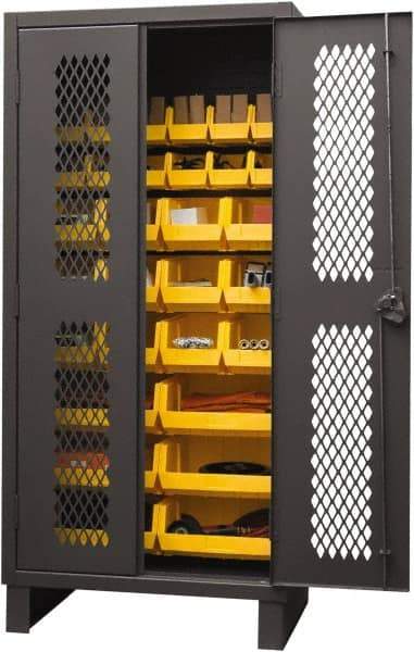 Durham - 30 Bin Storage Cabinet - Steel, 36" Wide x 24" Deep x 78" High, Yellow - Makers Industrial Supply