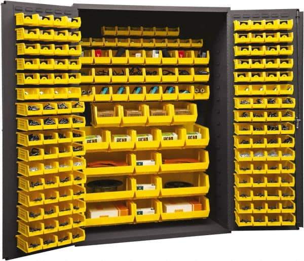 Durham - 186 Bin Storage Cabinet - Steel, 48" Wide x 24" Deep x 72" High, Yellow - Makers Industrial Supply