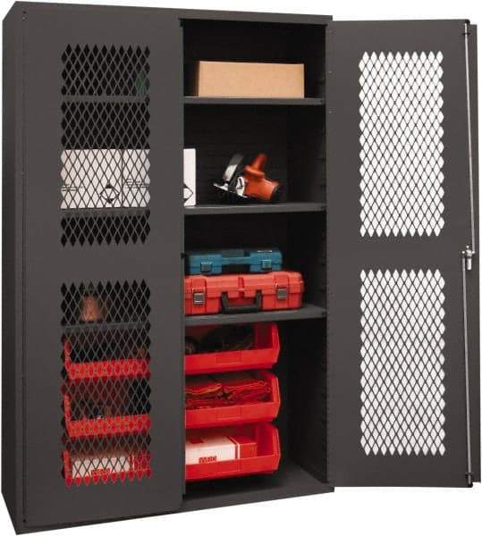 Durham - 3 Shelf 6 Bin Storage Cabinet - Steel, 48" Wide x 24" Deep x 72" High, Red - Makers Industrial Supply