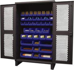 Durham - 42 Bin Storage Cabinet - Steel, 48" Wide x 24" Deep x 78" High, Blue - Makers Industrial Supply