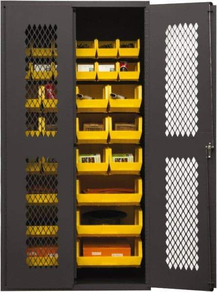 Durham - 30 Bin Storage Cabinet - Steel, 36" Wide x 24" Deep x 72" High, Yellow - Makers Industrial Supply