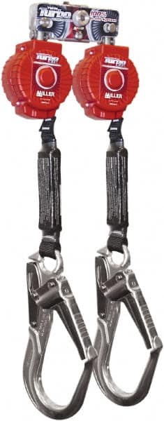 Self-Retracting Fall Limiter: 400 lb, 6' Line Aluminum Locking Rebar Hook Connector, Twin Turbo D-Ring Connector, Black