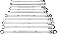 GearWrench - 10 Piece, 1/4" to 3/4", Ratcheting Flexhead Combination Wrench Set - Inch Measurement Standard, Chrome Finish - Makers Industrial Supply