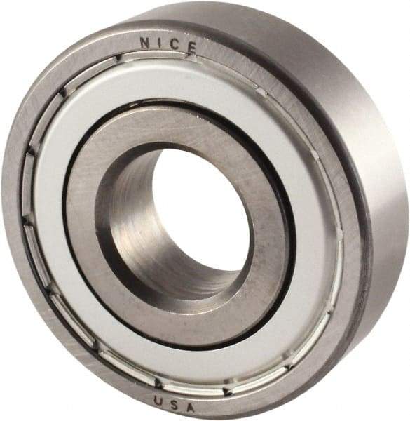 Nice - 1" Bore Diam, 2" OD, Double Shield Semi Ground Extra Light Radial Ball Bearing - 9/16" Wide, 1 Row, Round Bore, 1,350 Lb Static Capacity, 1,480 Lb Dynamic Capacity - Makers Industrial Supply