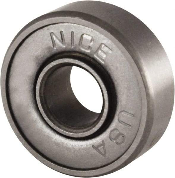 Nice - 3/16" Bore Diam, 11/16" OD, Double Shield Semi Ground Extra Light Radial Ball Bearing - 1/4" Wide, 1 Row, Round Bore, 170 Lb Static Capacity, 255 Lb Dynamic Capacity - Makers Industrial Supply