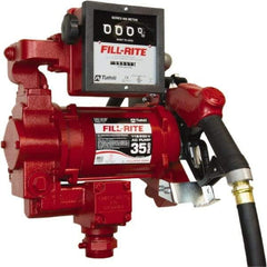 Tuthill - 35 GPM, 1" Hose Diam, Gasoline, Kerosene & Diesel Fuel AC High Flow Tank Pump with Auto Nozzle & 901 Meter - Cast Iron Pump, 1-1/4" Inlet, 1" Outlet, 115/230 Volts, 18' Hose Length, 3/4 hp - Makers Industrial Supply