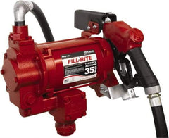 Tuthill - 35 GPM, 1" Hose Diam, Gasoline, Kerosene & Diesel Fuel AC High Flow Tank Pump with Auto Nozzle - Cast Iron Pump, 1-1/4" Inlet, 1" Outlet, 115/230 Volts, 18' Hose Length, 3/4 hp - Makers Industrial Supply