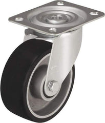 Blickle - 4" Diam x 1-9/16" Wide x 4-59/64" OAH Top Plate Mount Swivel Caster - Polyurethane-Elastomer, 220 Lb Capacity, Plain Bore Bearing, 3-15/16 x 3-3/8" Plate - Makers Industrial Supply