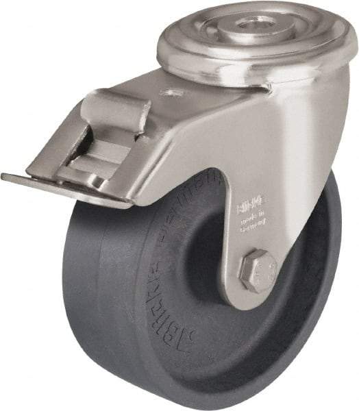 Blickle - 4" Diam x 1-3/16" Wide x 4-59/64" OAH Hollow Kingpin Mount Swivel Caster with Brake - Heat-Resistant Nylon, 330 Lb Capacity, Plain Bore Bearing, Hollow Kingpin Stem - Makers Industrial Supply