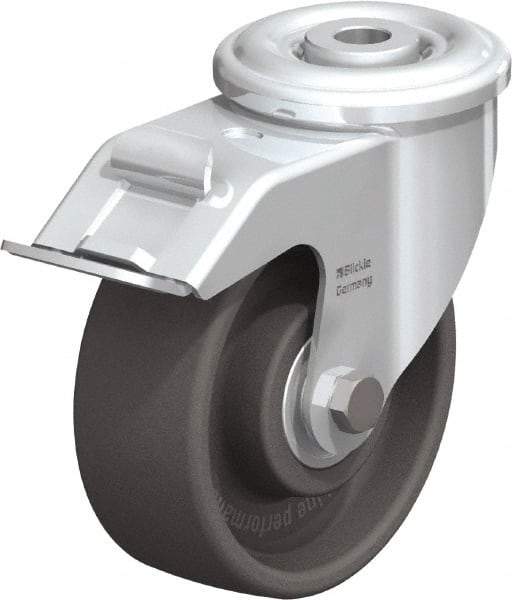 Blickle - 4" Diam x 1-1/2" Wide x 4-59/64" OAH Hollow Kingpin Mount Swivel Caster with Brake - Heat-Resistant Nylon, 330 Lb Capacity, Ball Bearing, Hollow Kingpin Stem - Makers Industrial Supply