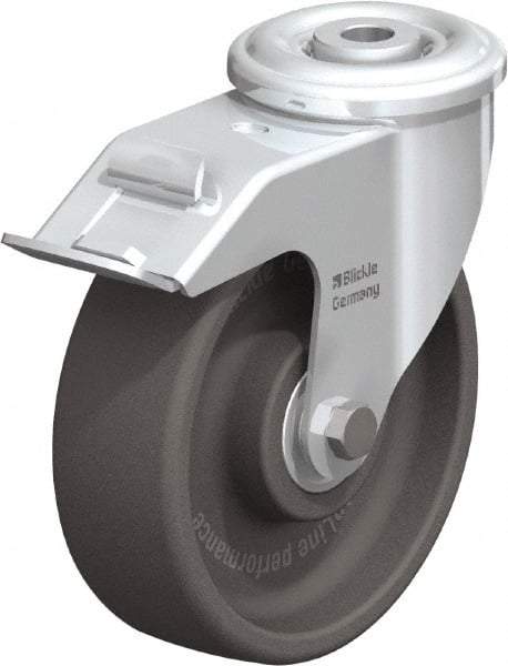 Blickle - 5" Diam x 1-3/16" Wide x 5-7/8" OAH Hollow Kingpin Mount Swivel Caster with Brake - Heat-Resistant Nylon, 330 Lb Capacity, Ball Bearing, Hollow Kingpin Stem - Makers Industrial Supply