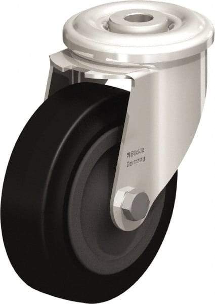 Blickle - 4" Diam x 1-3/16" Wide x 4-59/64" OAH Hollow Kingpin Mount Swivel Caster - Heat-Resistant Solid Rubber, 220 Lb Capacity, Plain Bore Bearing, Hollow Kingpin Stem - Makers Industrial Supply