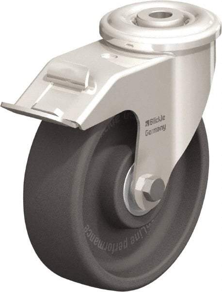 Blickle - 5" Diam x 1-9/16" Wide x 5-7/8" OAH Hollow Kingpin Mount Swivel Caster with Brake - Heat-Resistant Nylon, 330 Lb Capacity, Ball Bearing, Hollow Kingpin Stem - Makers Industrial Supply