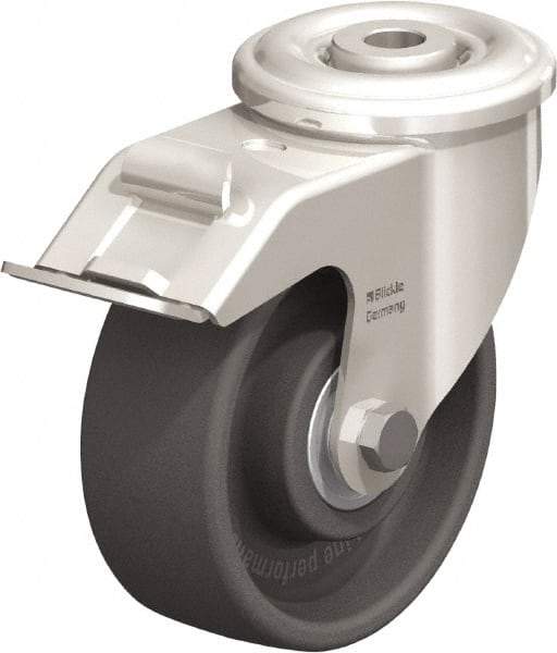 Blickle - 4" Diam x 1-1/2" Wide x 4-59/64" OAH Hollow Kingpin Mount Swivel Caster with Brake - Heat-Resistant Nylon, 330 Lb Capacity, Ball Bearing, Hollow Kingpin Stem - Makers Industrial Supply