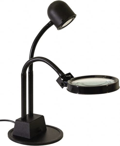 Electrix - 7 Volt, LED, Machine Light - Weighted for Desk, 7 Ft. Cord, 1.75x Magnification, 5 Inch Light Diameter, Black - Makers Industrial Supply