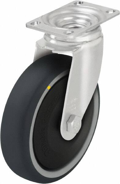 Blickle - 5" Diam x 1-1/4" Wide x 6-1/8" OAH Top Plate Mount Swivel Caster - Thermoplastic Polyurethane, 400 Lb Capacity, Ball Bearing, 3-5/8 x 2-1/2" Plate - Makers Industrial Supply