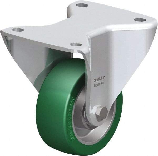 Blickle - 4" Diam x 1-37/64" Wide x 5-1/2" OAH Top Plate Mount Rigid Caster - Polyurethane-Elastomer Blickle Softhane, 660 Lb Capacity, Ball Bearing, 5-1/2 x 4-3/8" Plate - Makers Industrial Supply