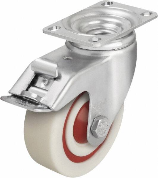 Blickle - 4" Diam x 1-3/8" Wide x 5-1/8" OAH Top Plate Mount Swivel Caster with Brake - Impact-Resistant Nylon, 400 Lb Capacity, Ball Bearing, 3-5/8 x 2-1/2" Plate - Makers Industrial Supply