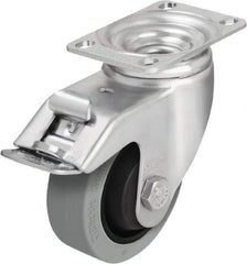 Blickle - 5" Diam x 1-3/8" Wide x 6-1/8" OAH Top Plate Mount Swivel Caster with Brake - Solid Rubber, 400 Lb Capacity, Ball Bearing, 3-5/8 x 2-1/2" Plate - Makers Industrial Supply