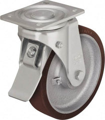 Blickle - 5" Diam x 1-31/32" Wide x 6-1/2" OAH Top Plate Mount Swivel Caster with Brake - Polyurethane-Elastomer Blickle Softhane, 1,100 Lb Capacity, Ball Bearing, 5-1/2 x 4-3/8" Plate - Makers Industrial Supply