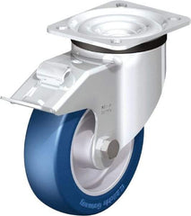 Blickle - 5" Diam x 1-37/64" Wide x 6-7/64" OAH Top Plate Mount Swivel Caster with Brake - Polyurethane-Elastomer Blickle Besthane, 770 Lb Capacity, Ball Bearing, 3-15/16 x 3-3/8" Plate - Makers Industrial Supply