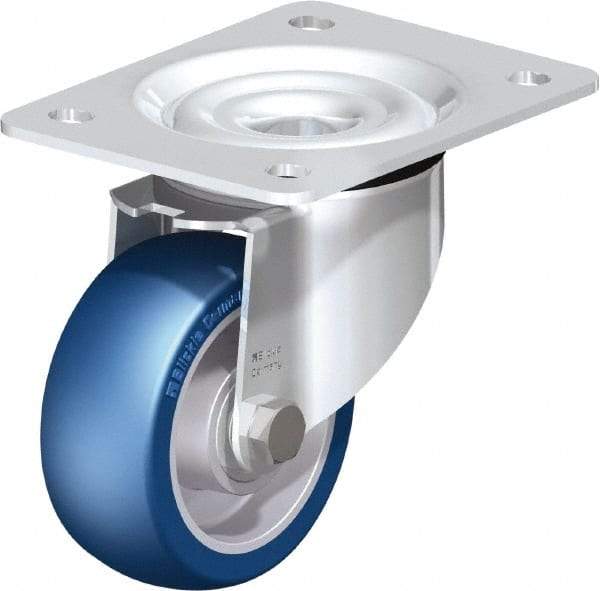 Blickle - 4" Diam x 1-37/64" Wide x 5-7/64" OAH Top Plate Mount Swivel Caster - Polyurethane-Elastomer Blickle Besthane, 660 Lb Capacity, Ball Bearing, 5-1/2 x 4-3/8" Plate - Makers Industrial Supply