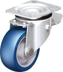 Blickle - 4" Diam x 1-37/64" Wide x 5-7/64" OAH Top Plate Mount Swivel Caster with Brake - Polyurethane-Elastomer Blickle Besthane, 660 Lb Capacity, Ball Bearing, 3-15/16 x 3-3/8" Plate - Makers Industrial Supply