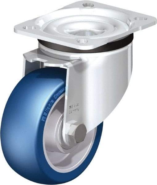 Blickle - 4" Diam x 1-37/64" Wide x 5-7/64" OAH Top Plate Mount Swivel Caster - Polyurethane-Elastomer Blickle Besthane, 660 Lb Capacity, Ball Bearing, 3-15/16 x 3-3/8" Plate - Makers Industrial Supply