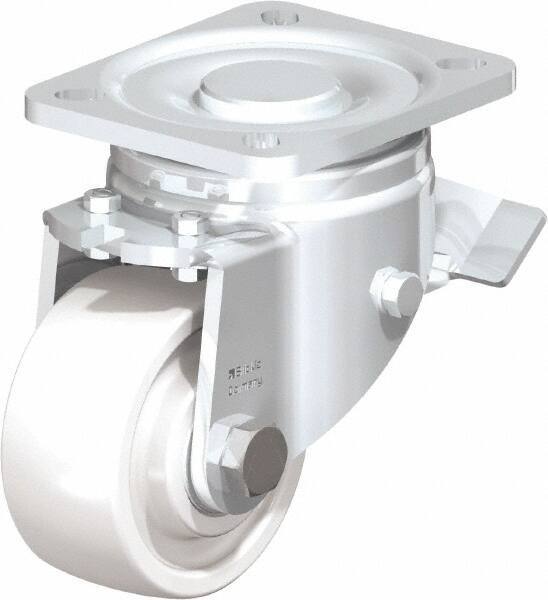 Blickle - 3" Diam x 1-29/64" Wide x 4-23/32" OAH Top Plate Mount Swivel Caster with Brake - Impact-Resistant Nylon, 770 Lb Capacity, Ball Bearing, 3-15/16 x 3-3/8" Plate - Makers Industrial Supply