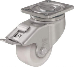 Blickle - 5" Diam x 1-29/64" Wide x 6-1/2" OAH Top Plate Mount Swivel Caster with Brake - Impact-Resistant Nylon, 1,540 Lb Capacity, Plain Bore Bearing, 5-1/2 x 4-3/8" Plate - Makers Industrial Supply