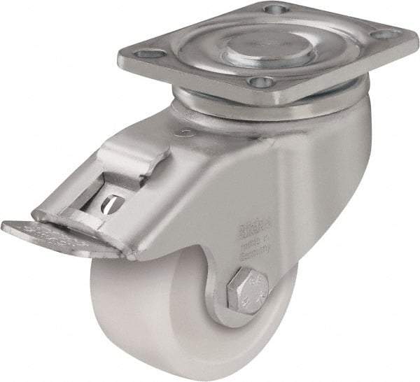 Blickle - 3" Diam x 1-1/4" Wide x 4-41/64" OAH Top Plate Mount Swivel Caster with Brake - Impact-Resistant Nylon, 660 Lb Capacity, Ball Bearing, 3-15/16 x 3-3/8" Plate - Makers Industrial Supply