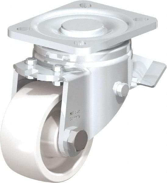 Blickle - 3" Diam x 1-29/64" Wide x 4-23/32" OAH Top Plate Mount Swivel Caster with Brake - Impact-Resistant Nylon, 770 Lb Capacity, Plain Bore Bearing, 3-15/16 x 3-3/8" Plate - Makers Industrial Supply