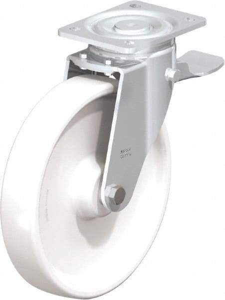 Blickle - 10" Diam x 1-31/32" Wide x 11-39/64" OAH Top Plate Mount Swivel Caster with Brake - Impact-Resistant Nylon, 1,980 Lb Capacity, Plain Bore Bearing, 5-1/2 x 4-3/8" Plate - Makers Industrial Supply