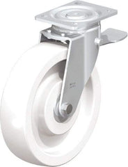 Blickle - 10" Diam x 2-9/16" Wide x 11-39/64" OAH Top Plate Mount Swivel Caster with Brake - Impact-Resistant Nylon, 1,980 Lb Capacity, Ball Bearing, 5-1/2 x 4-3/8" Plate - Makers Industrial Supply