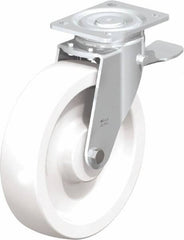 Blickle - 10" Diam x 2-9/16" Wide x 11-39/64" OAH Top Plate Mount Swivel Caster with Brake - Impact-Resistant Nylon, 1,980 Lb Capacity, Plain Bore Bearing, 5-1/2 x 4-3/8" Plate - Makers Industrial Supply