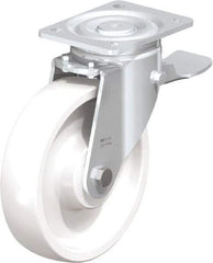 Blickle - 8" Diam x 1-31/32" Wide x 9-41/64" OAH Top Plate Mount Swivel Caster with Brake - Impact-Resistant Nylon, 1,980 Lb Capacity, Ball Bearing, 5-1/2 x 4-3/8" Plate - Makers Industrial Supply