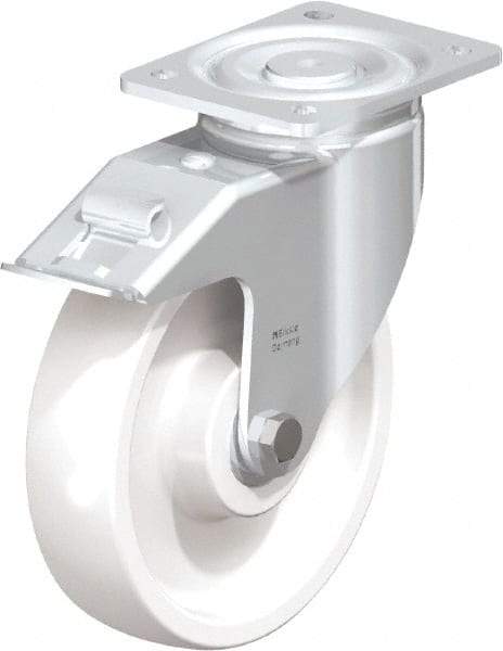 Blickle - 8" Diam x 1-31/32" Wide x 9-41/64" OAH Top Plate Mount Swivel Caster with Brake - Impact-Resistant Nylon, 1,980 Lb Capacity, Ball Bearing, 5-1/2 x 4-3/8" Plate - Makers Industrial Supply