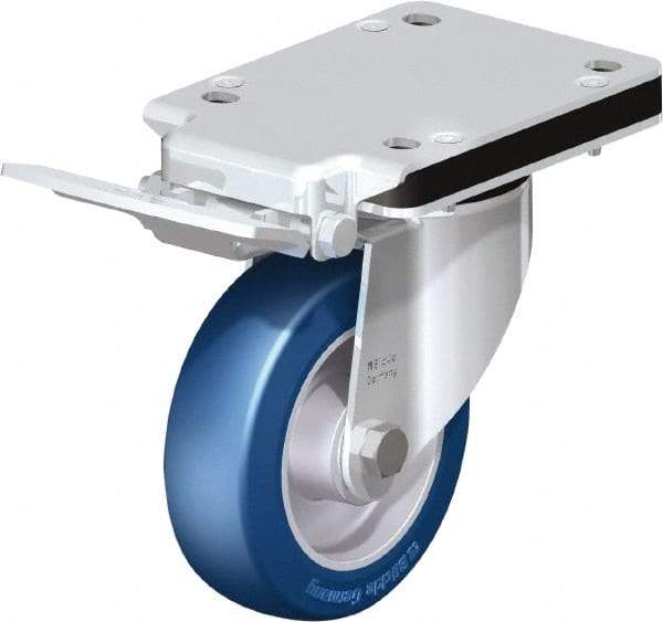 Blickle - 5" Diam x 1-37/64" Wide x 5-25/32" OAH Top Plate Mount Swivel Caster with Brake - Polyurethane-Elastomer Blickle Besthane, 770 Lb Capacity, Ball Bearing, 5-1/2 x 4-3/8" Plate - Makers Industrial Supply