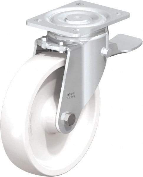 Blickle - 8" Diam x 1-31/32" Wide x 9-41/64" OAH Top Plate Mount Swivel Caster with Brake - Impact-Resistant Nylon, 1,980 Lb Capacity, Plain Bore Bearing, 5-1/2 x 4-3/8" Plate - Makers Industrial Supply