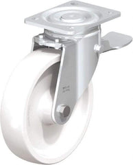 Blickle - 8" Diam x 1-31/32" Wide x 9-41/64" OAH Top Plate Mount Swivel Caster with Brake - Impact-Resistant Nylon, 1,980 Lb Capacity, Plain Bore Bearing, 5-1/2 x 4-3/8" Plate - Makers Industrial Supply